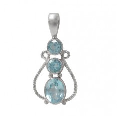 Round & Oval Blue Topaz Pendant, Sterling Silver